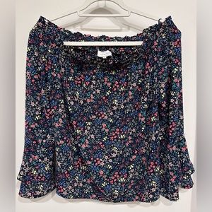 Lucky Brand Off Shoulder Floral Long Bell Sleeve Fall Flowing Top S